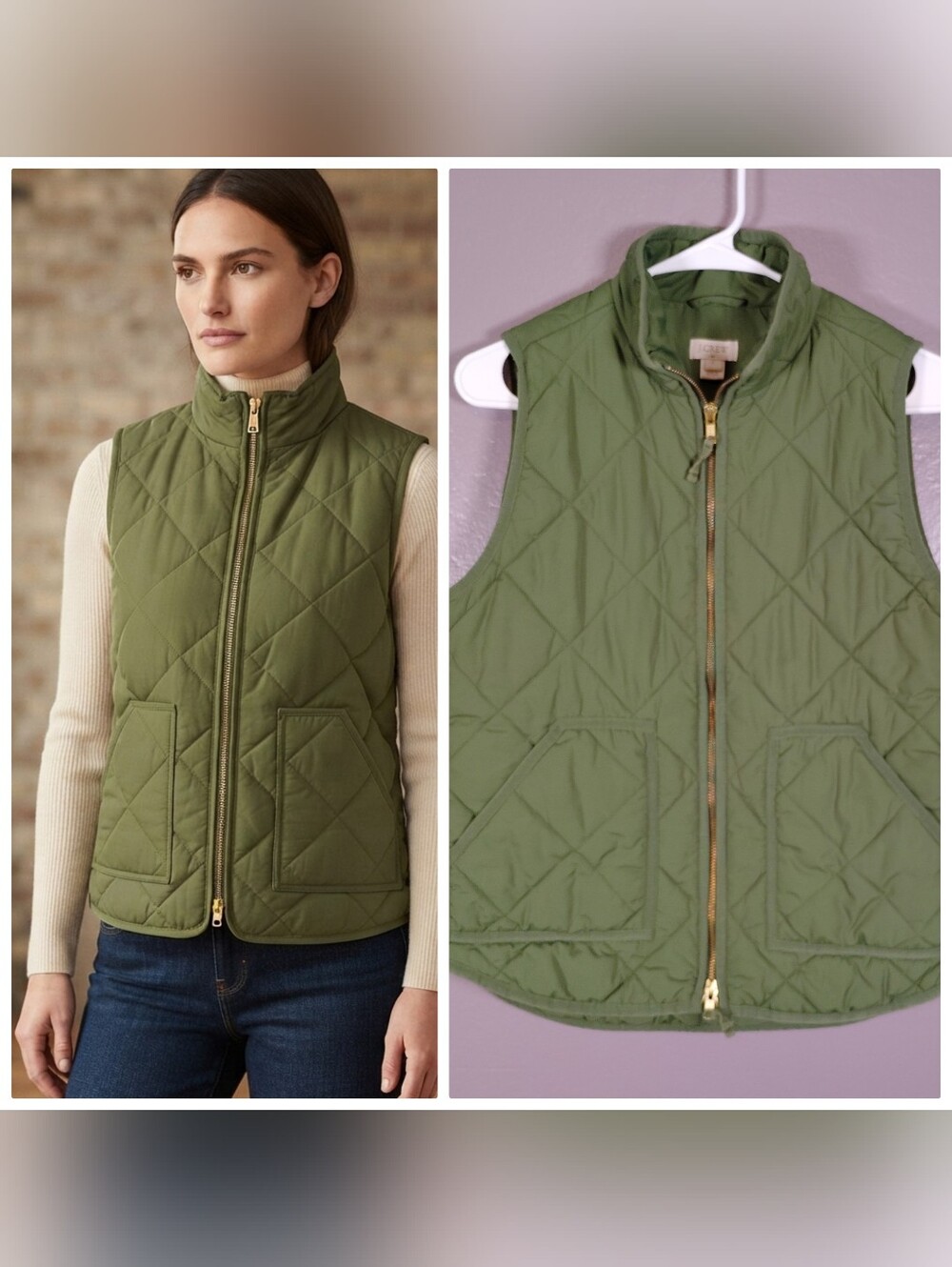 J.Crew Quilted Puffer Vest Green Small Outdoor